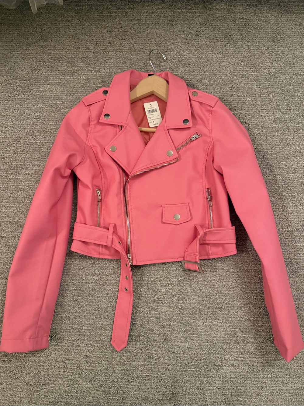 Windsor Pink Faux-Leather Moto Jacket